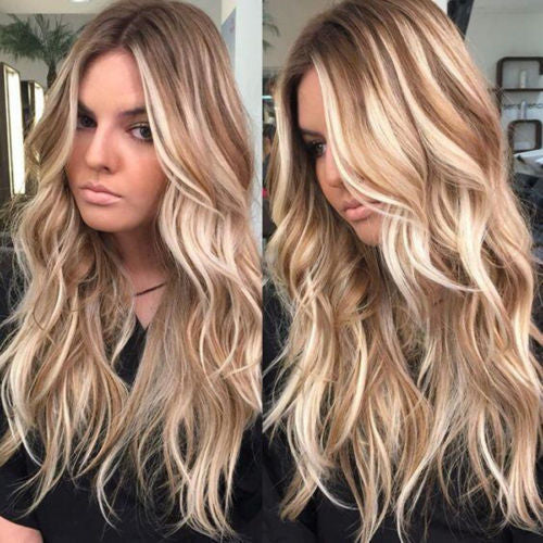 Wholesale Middle-parted gradient yellow long curly hair women's big wave rose net wig